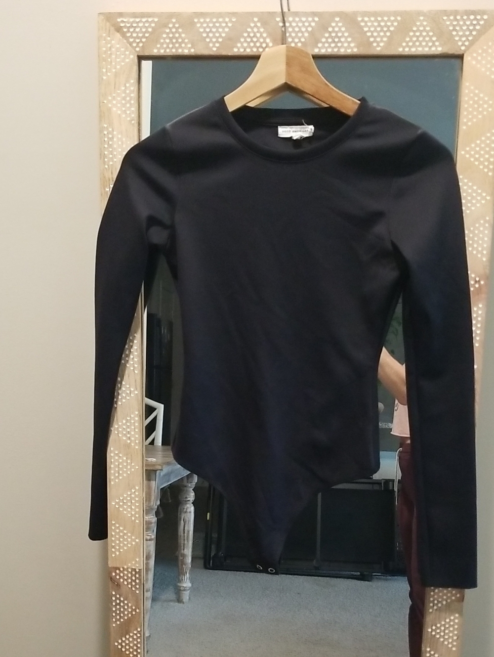 Good American Black Long Sleeve Crew Neck Bodysuit